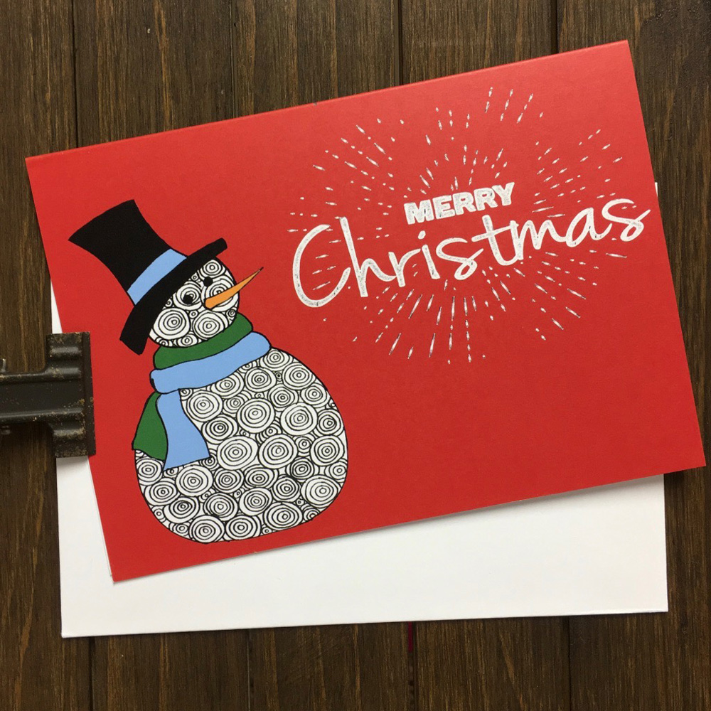 Merry Christmas Snowman Holiday Card - Tawnya Williams Art